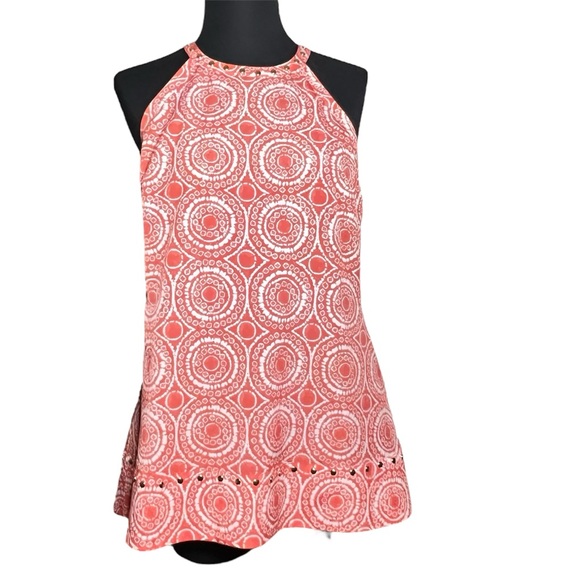 Michael Kors Coral Halter Circle Geometrical Fitted Tank with Gold Metal Studs - Picture 1 of 8